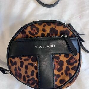 Tahari Mini Bag Black and Brown Leopard Print